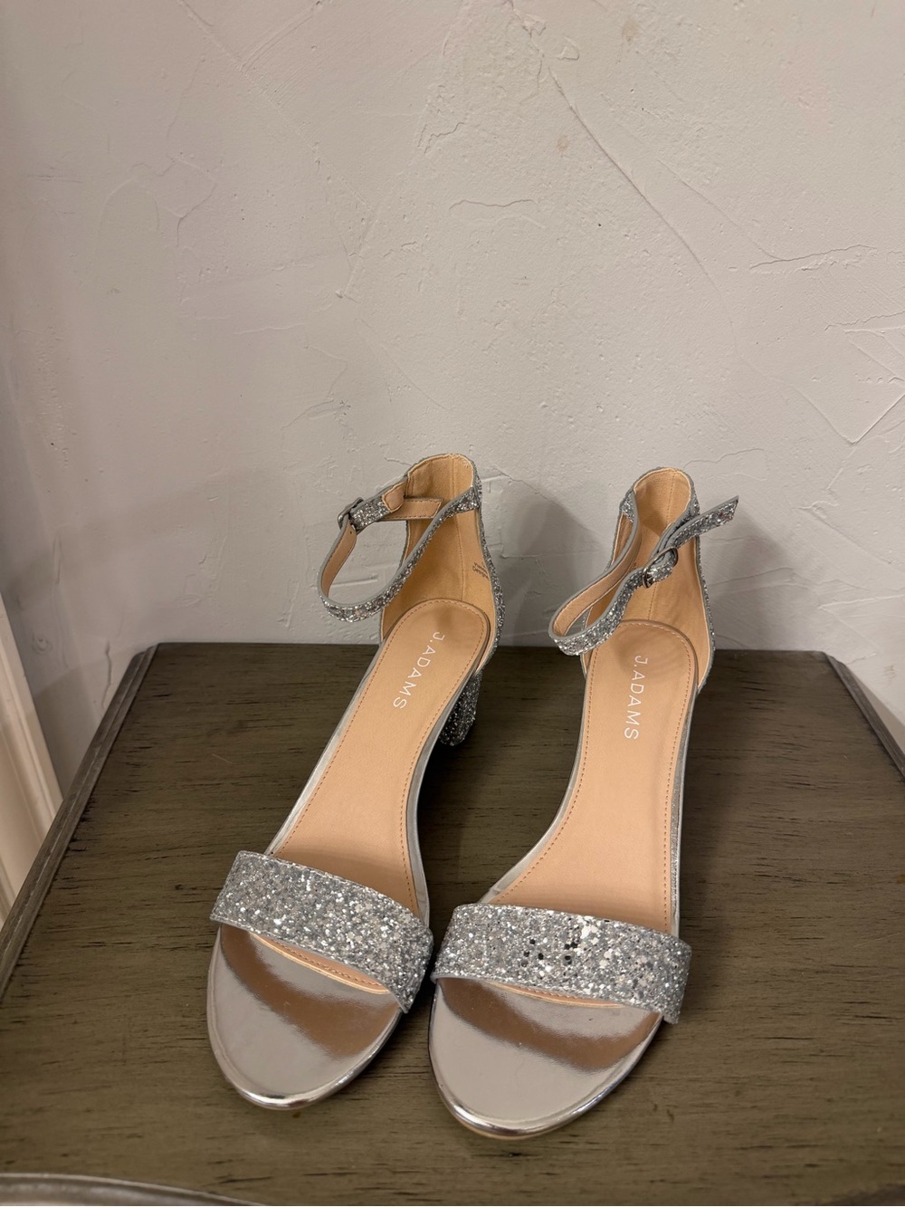 J. Adams Silver Glitter Ankle-Strap Sandals